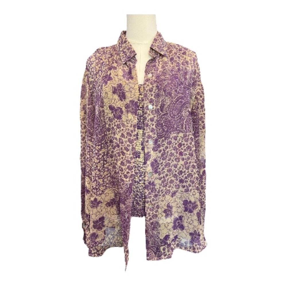 ✨ EUC IMPRESSIONS Purple & Tan Floral 2-Piece Matching Set | Women’s Sz XL